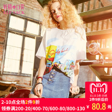 妖精的口袋Y印花T恤秋装2018新款圆领ulzzang短袖女A8105009图片