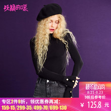 妖精的口袋黑色打底衫修身上衣秋装2018新款高领潮薄款针织衫女图片