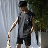 大赖自制 2018新款夏季纯色百搭坎袖背心男士宽松韩版运动无袖T恤