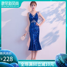 高端 派对中长款 气质高贵性感名媛时尚 宴会小晚礼服裙女2019夏新款