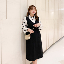 女装 假两件中长款 2019秋季新款 胖妹妹mm大码 波点连衣裙显瘦洋气