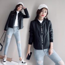 皮衣女春秋2018新款女装韩版外套休闲夹克欧美宽松短款加大码开衫图片