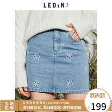 乐町ins超火时尚复古潮流百搭2018年新款绣花牛仔半身短裙A字裙图片