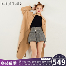 乐町冬装2018新款女装中长款轻薄双面毛呢大衣呢子外套CWAA74313图片