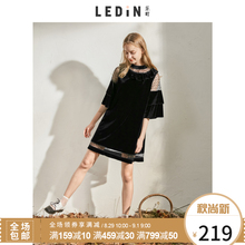 乐町丝绒拼网纱连衣裙ins超火的A字裙2018秋装新款女复古气质短裙图片
