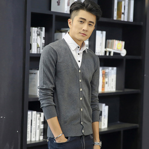 韩版男士毛衣假两件针织衫