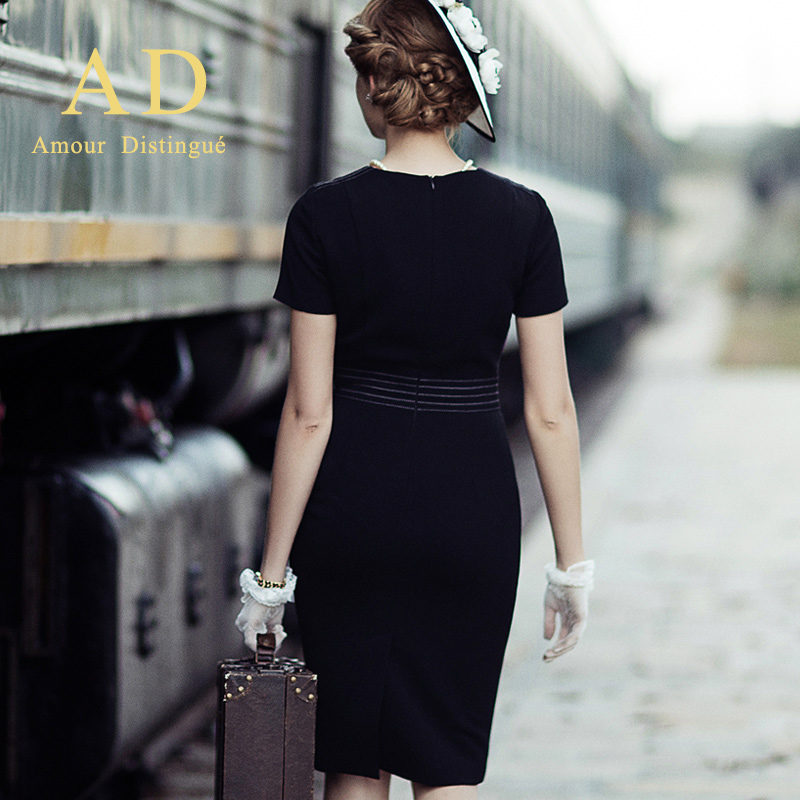 AD夏季黑色职业装女装正装连衣裙OL气质工作