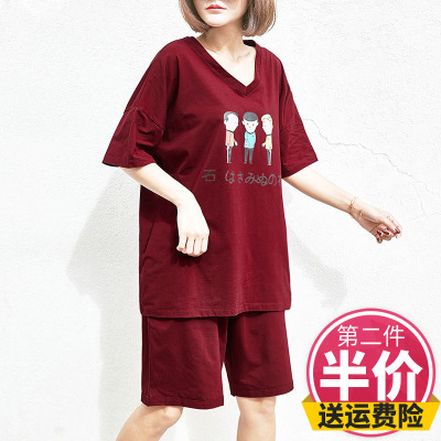大码女装200斤胖mm宽松跑步健身纯棉短袖休闲运动套装2018夏新款