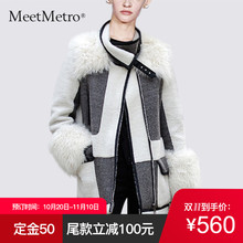 MeetMetro皮草外套女装2018新款冬季短款时尚大毛领皮毛一体大衣图片