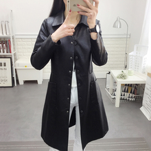 皮衣女中长款PU皮外套春秋新款女装韩版长袖翻领修身显瘦百搭风衣图片