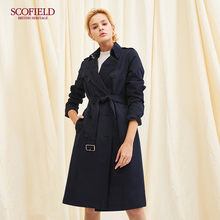 SCOFIELD女装2018春夏中长款海军蓝色气质修身风衣外套SFJT86106L图片