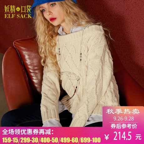 妖精的口袋旗舰店春秋装新款拼接衬衫假两件套头保暖毛衣女749042商品大图