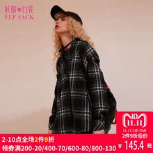 妖精的口袋冬装新款金属圆环格纹方领中长款衬衫女图片