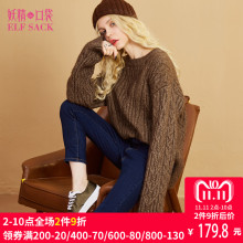 妖精的口袋秋装新款绞花宽松圆领打底衫纯色套头保暖毛衣女749057图片