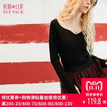 妖精的口袋2018秋装新款修身打底衫套头纯色长袖V领毛衣女749055图片