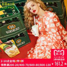 妖精的口袋夏装新款流苏V领收腰七分袖雪纺连衣裙女图片
