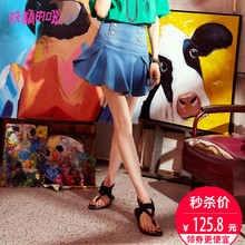 妖精的口袋旗舰店夏装2018新款chic修身a字裙荷叶边牛仔半身裙女图片