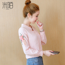 初秋长袖t恤女装春秋装2018新款潮韩版百搭棉麻上衣服秋季打底衫图片