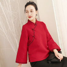 民国装中国风女装秋冬毛呢中式旗袍上衣唐装女复古风盘扣汉服外套图片