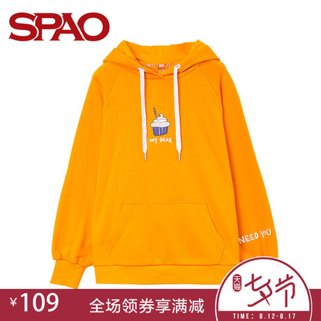 SPAO2018春装女装印花连帽卫衣女休韩版宽松显瘦SPMH822S01商品大图