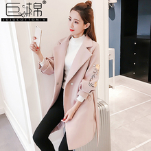 刺绣灯笼袖呢子大衣毛呢外套女装中长款2018流行新款深秋冬厚韩版图片
