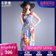 欧黎蔓无袖真丝碎花连衣裙女夏2018新款通勤OL圆领收腰时尚百褶裙图片
