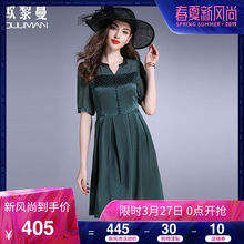欧黎蔓重磅真丝连衣裙2018春季大码收腰桑蚕丝中袖宽松中年妈妈裙图片