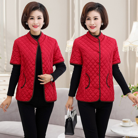 中老年马甲女秋冬装短款半袖外套50-60岁70妈妈冬季羽绒棉服坎肩商品大图