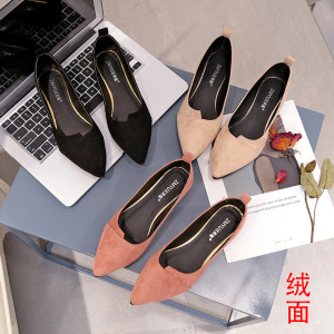 2019春夏季新款单鞋尖头平底鞋女浅口瓢鞋女鞋软底工作鞋女豆豆鞋