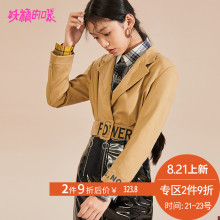 妖精的口袋Y通勤上衣秋装2018新款短款西装领长袖卡其修身西装女图片