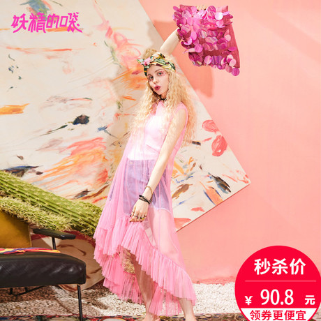 妖精的口袋原宿风夏装2018新款韩版宽松个性网纱无袖chic雪纺衫女商品大图