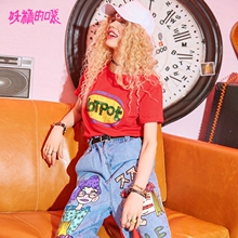 妖精的口袋女装夏款短袖 2018新款韩版宽松怪味少女上衣欧货t恤女图片