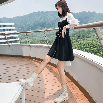秋装女2018新款小香风假两件春秋季长袖连衣裙女学生收腰打底裙子