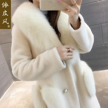 羊毛羊剪绒大衣女装海宁皮草2018秋冬新款复合皮毛一体中长款外套图片