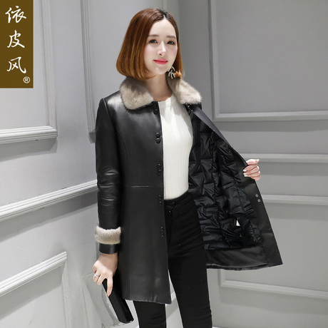 真皮羽绒服女2018新款冬装海宁皮衣女装水貂皮草中长款大衣外套商品大图
