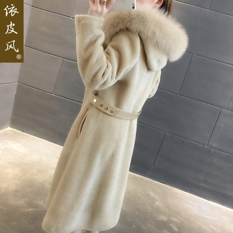 羊毛羊剪绒大衣狐狸毛连帽2018秋冬装新款海宁皮草女装长款潮外套商品大图