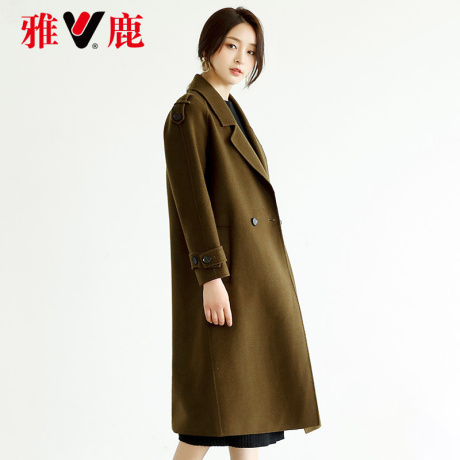 yaloo/雅鹿2018冬中长款女士100%羊毛呢大衣宽松纯手工双面尼大衣商品大图