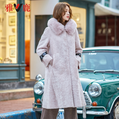 yaloo/雅鹿皮草外套女2018新款冬 中长款皮毛一体时尚外套潮商品大图