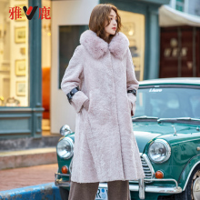 yaloo/雅鹿皮草外套女2018新款冬 中长款皮毛一体时尚外套潮图片