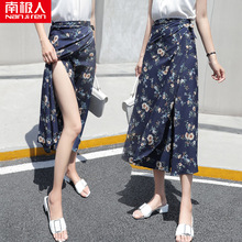 2018新款时尚雪纺半身长裙女夏一片式中长款海边度假沙滩碎花裹裙