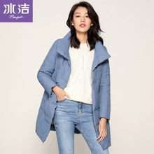 冰洁羽绒服女中长款2018新款时尚轻薄宽松个性鸭绒外套J80143012图片