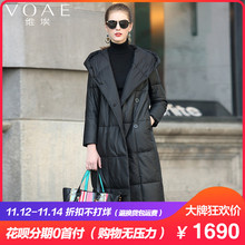 VOAE高端连帽海宁真皮皮衣羽绒服女装绵羊皮外套中长2018秋冬新款图片
