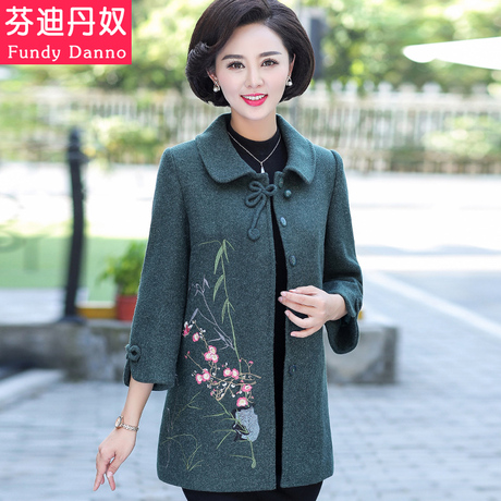 妈妈秋装毛呢外套洋气上衣40岁50中老年风衣女中长款气质外搭开衫商品大图