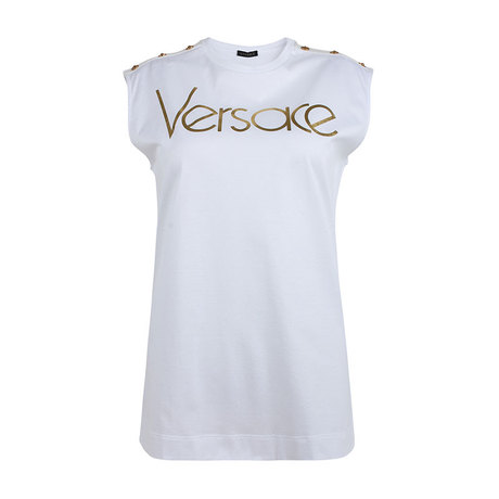 正品Versace/范思哲一线系列女装无袖t恤女圆领纯棉金色LOGO SS商品大图