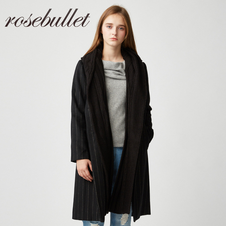 rosebullet玫瑰子弹2018新款呢子大衣连帽宽松中长款毛呢外套女装商品大图