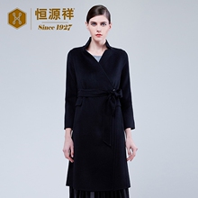 恒源祥纯羊绒大衣秋冬季可翻立领双面呢大衣女士中长款毛呢外套厚图片