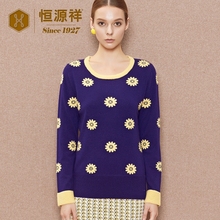 恒源祥女装圆领羊绒衫秋冬季新品纯羊绒套头毛衣波点圆领针织衫厚图片