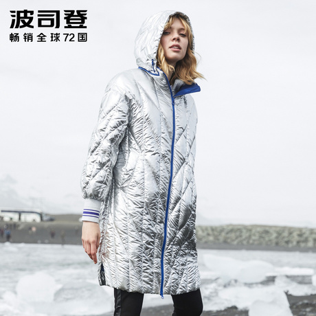 波司登个性羽绒服女中长款2018新款修身保暖风衣外套女B80132112商品大图