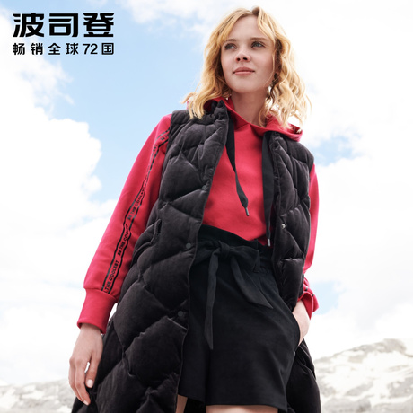 波司登鹅绒马甲女中长款冬季厚款羽绒马夹女士丝绒外套B80131016商品大图