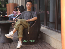 MADFOLIE新品大兜日系潮流做旧蜡染余文乐休闲宽松工装长裤男D65